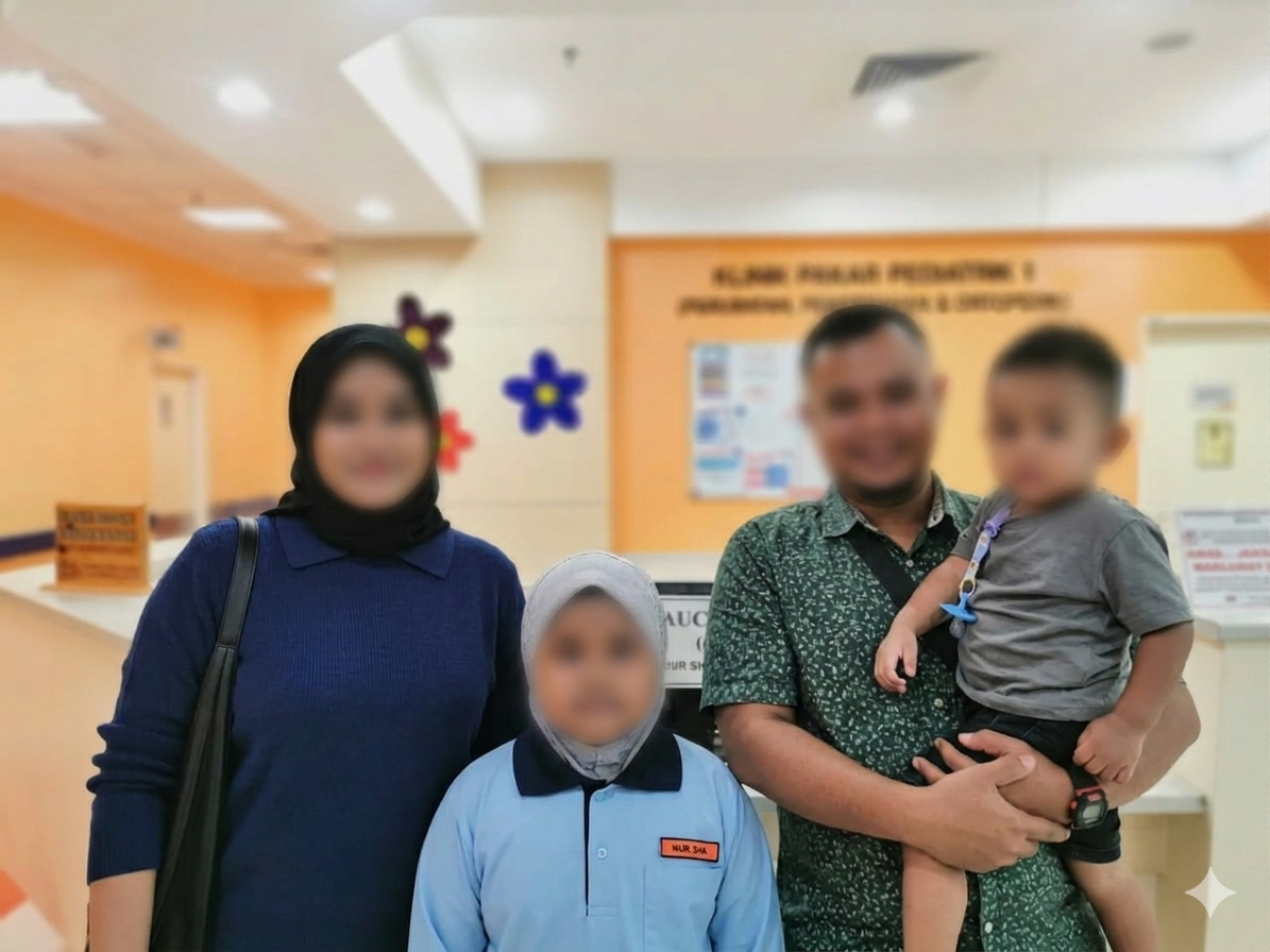 A family at the hospital, identities protected.